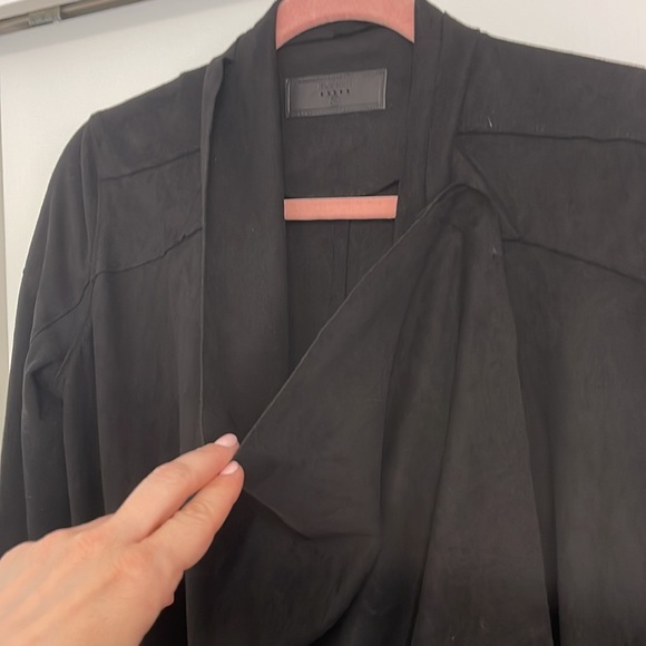 Black suede feel long cardigan with snap wrap feature - Picture 3 of 7